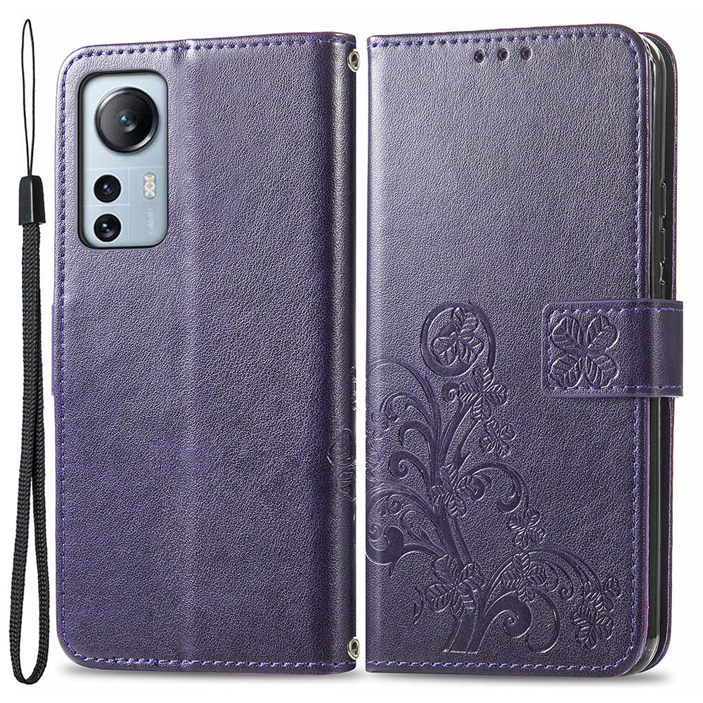 For Xiaomi 12 Lite 5G Shockproof Four-leaf Clover Imprinted Phone Case Stand PU Leather Flip Phone Wallet Cover with Wrist Strap For Xiaomi 12 Lite 5G Shockproof Four-leaf Clover Imprinted Phone Case Stand PU Leather Flip Phone Wallet Cover with Wrist Strap